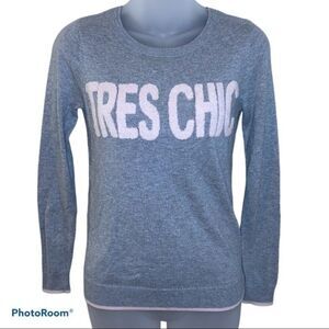 Elle Tres Chic Gray & Pink Crew Neck Sweater Size X-Small